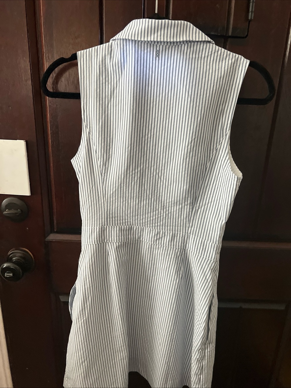 RHONE saltair notch neck seersucker mini dress in wash navy stripe - Picture 8 of 9